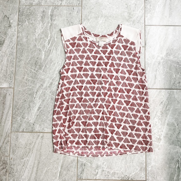 Loft Red Triangle Graphic Print Tank Top Blouse Size Medium - Picture 3 of 7
